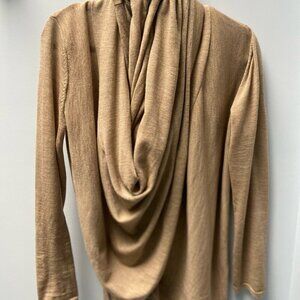 Girlfriends Material Merino Wool Lightweight Wrap Cardigan Sweater Tan One Size